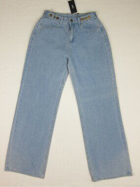 NWT Women's EM Wide Leg Jeans High Rise Adjustable Waist Soft Light Wash Denim S